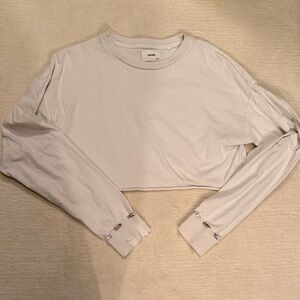 Joah Brown Off-White Long Sleeve Crop Top
